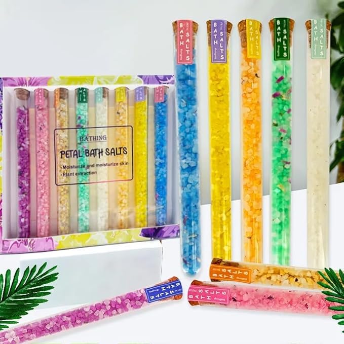 Bath Salts for Women Relaxing, Bath Salts Gift Set, Travel Size with Dead Sea Salt, Essential Oil, Dried Flower, Minerals, Mothers Day Birthday Gift, Spa Bath & Foot Soak, individual packets, 8 Scents