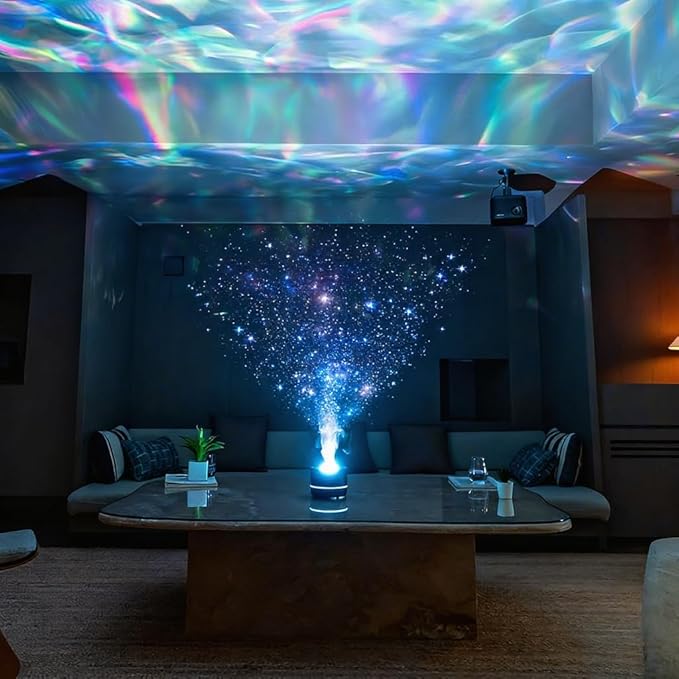 3-in-1 Galaxy Projector Humidifier & Essential Oil Diffuser, 7-Color Rotating Star Night Light with Healing Water Wave Lighting, Aromatherapy for Relaxation & Sleep, for Bedroom Home Decor