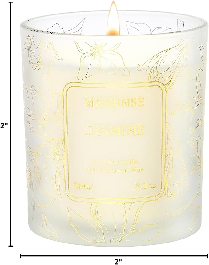 M&SENSE Jasmine Scented Natural Soy Candle, 8.1oz 42H Non-Toxic Long Burning, Aromatherapy Stress Relief Home Fragrance, Spring Ideal Present for Her