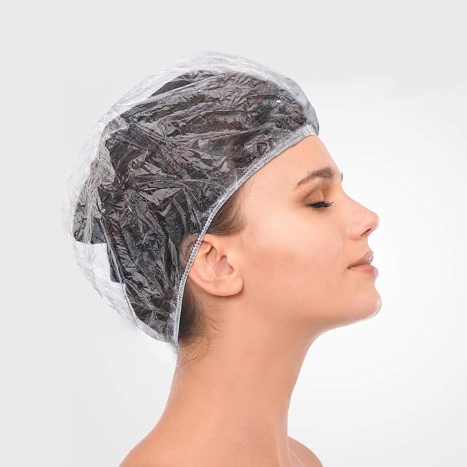 100pcs Shower Caps Disposable, Thicker and Larger Waterproof Clear Hair Bath Caps, Premium Plastic Hair Cap for Women, Spa, Hair Solon, Travel, Hotel and Home Use(Size 20IN/50CM)