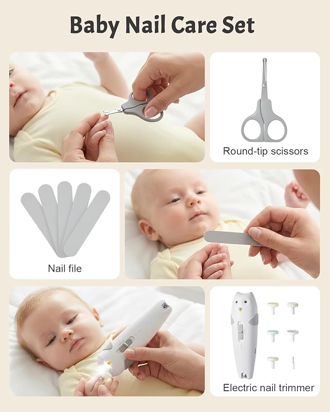 Lictin Baby Healthcare and Grooming Kit, 26 in 1 Rechargeable Nail Trimmer Electric Set,Safe File with Auto Light, Newborn Nursery Health Care Portable Safety Set for Infant Toddlers Boys Girls, Grey