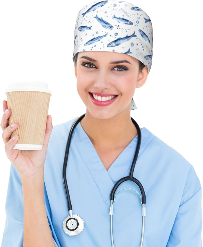 Alligator Ice Cream Working Cap, Scrub Cap with Sweatband, Adjustable Tie Back Hat Breathable Headgear for Women/Men
