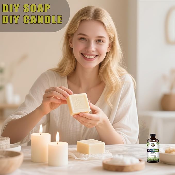 Vetiver Essential Oil - GV77ZF Vetiver Oils for Diffusers, Humidifiers, DIY Candles, Soap, Cleaning, Home, Office, Yoga, Massage, Gifts - 4 fl oz (120 ml)