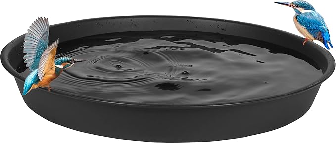 2 Pack Bird Bath Bowl 14", 1.6" Depth, 13 14 15 16 17 20 24 inch Plastic Birdbath Bowls Only, Birdbaths Dish for Outdoor Garden, Extra Large Plant Saucer (14", Black)