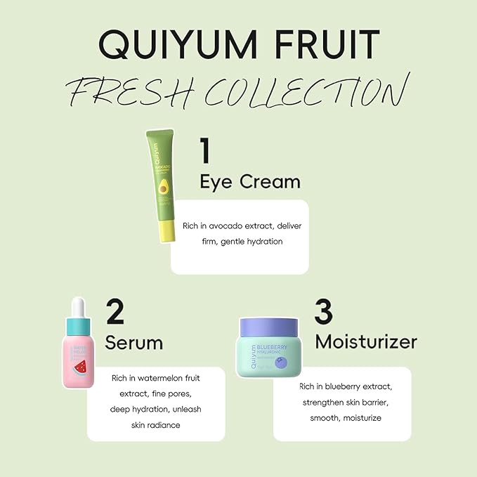 QUIYUM Fruit Skin Care Set, Beauty Gift Sets, Skincare Kit with Serum, Eye Cream, Moisturizer, Hydration, Moisturization, Radiance, Nourishment, Travel Kit for Women Wife Mother Teens Girls