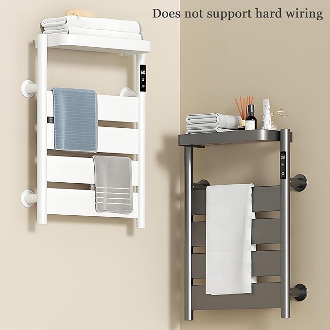 Towel Warmer Rack, Heated Towel Rack for Bathroom, Wall-Mounted Plug (Not Hardwired), Aluminum Alloy/4 Large Area Heating rods, with Timer and Temperature Adjustment, Overheat Protection Function Gray