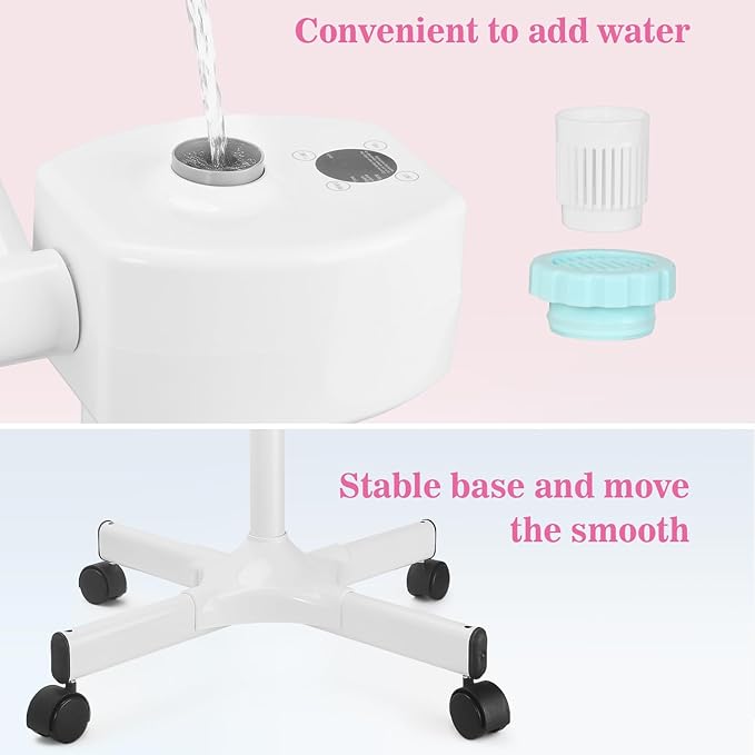 Professional Facial Steamer, Ionic Face Steamer Esthetician Vaporizador, with Preheat & Hot Mist Adjustment Function, Rocker Arm Steamer for Home Beauty Salon Spa