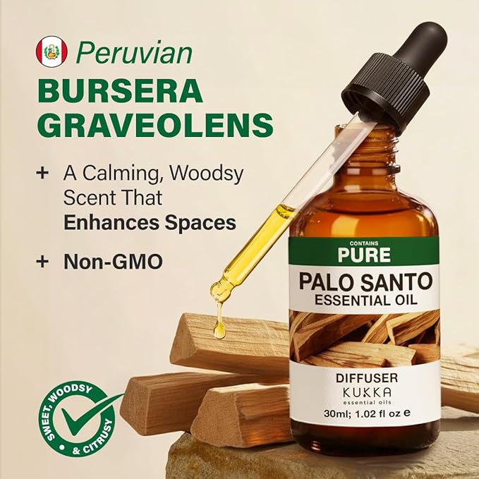 100% Pure Palo Santo Oil - 1 Fl Oz Palo Santo Essential Oil for Hair, Skin, Diffuser, Aromatherapy & DIY Soap Making Scent