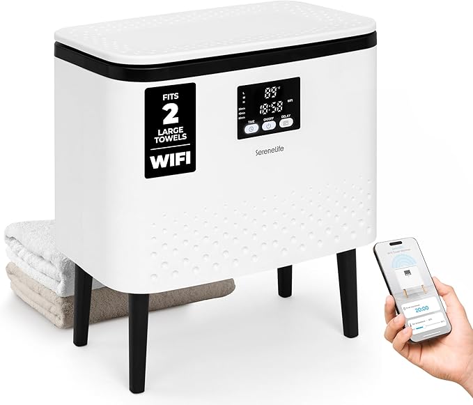 SereneLife WiFi-enabled Towel Warmer Bucket, 20L Large Capacity heater bucket for Towels Blanket and robes, Single-Touch Control, rectangular & Energy-Efficient Design, Auto Shut-Off, Black