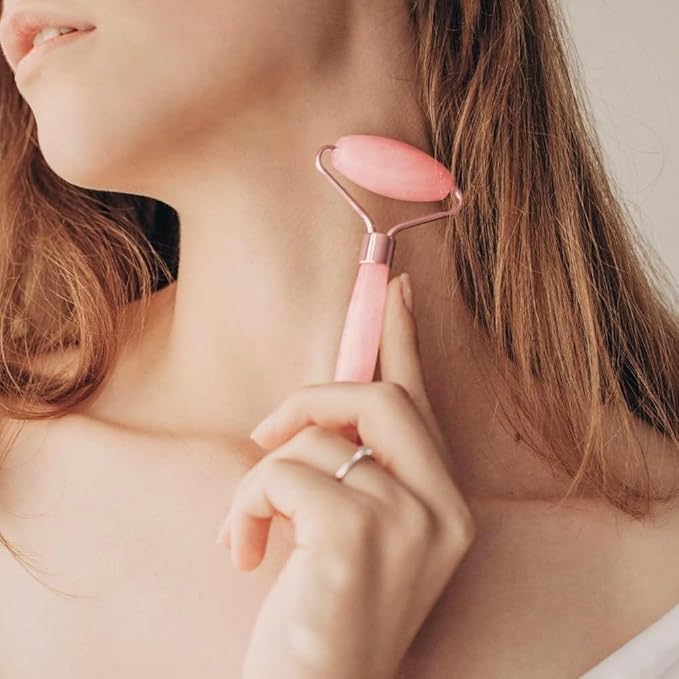 Rose Quartz Gua Sha & Jade Roller Set - Facial Massage Tools for Lymphatic Drainage, Face Sculpting & Puffiness Relief - Anti-Aging Skincare Duo for Women