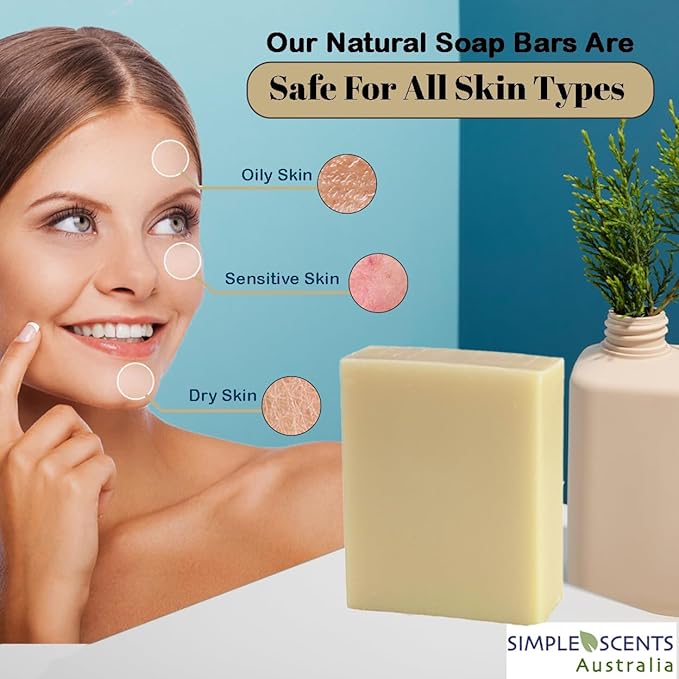 Simple Scents Australia Coconut Vanilla Scented Natural Soap Bars (5 Bars), 3.5oz Moisturizing French Triple Milled Soap Bars Enriched with Shea Butter - Pure Plant Oil Bath & Body