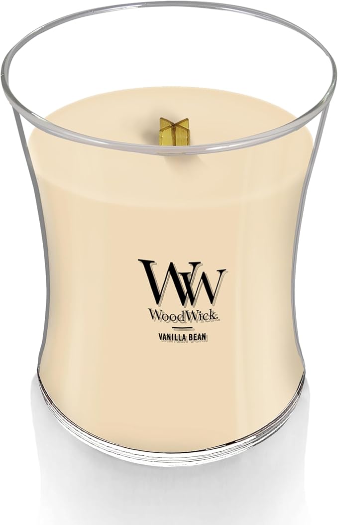 WoodWick Vanilla Bean Holiday Candle Gifts for Women and Men, 9.7 oz Medium Hourglass Candle with Crackling Wick (Pack of 4)