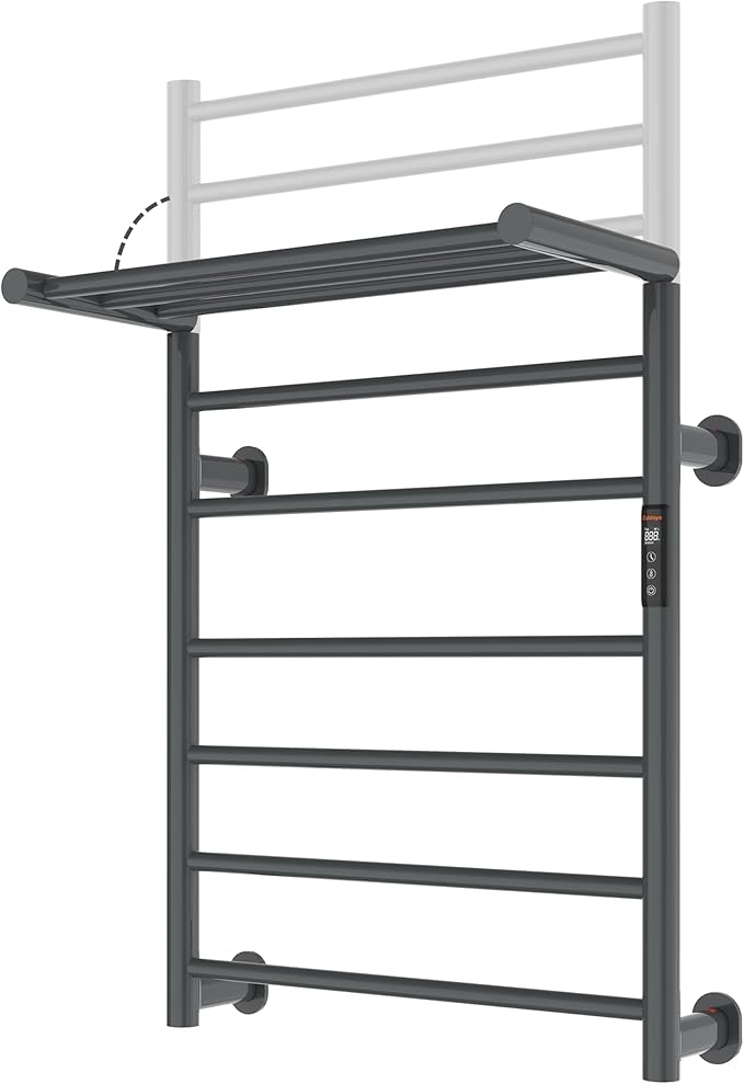 Foldable Heated Towel Rack, Dual-Zone Electric Towel Warmer Rack with Timer, GFCI Plug-in or Hardwired, Wall-Mounted, Drill-Free Installation, Twilight Grey, CA3-900X550-Standard-TG