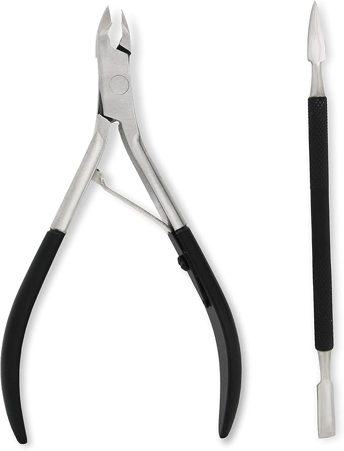 Amazon Basics Cuticle Nipper and Pusher Set, Manicure and Pedicure Nail Care Tools, Black