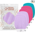 Natural Elephant Exfoliating Hammam Glove - Face and Body Exfoliator Mitt 5 and 10 Packs (2 Lilac, 2 Pink, 1 Teal (Pack of 5))