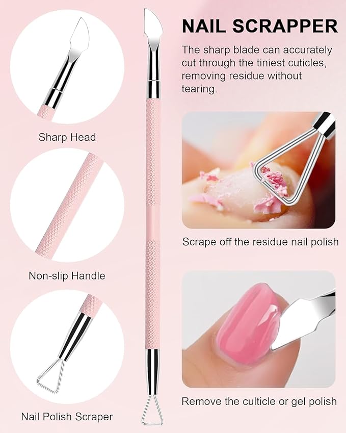 Cuticle Trimmer with Cuticle Pusher and Nail Clipper - 4 PCS Cuticle Cutter Nipper Remover Pedicure Manicure Tools, Professional Stainless Steel Dead Skin Clipper for Fingernails Toenails Pink