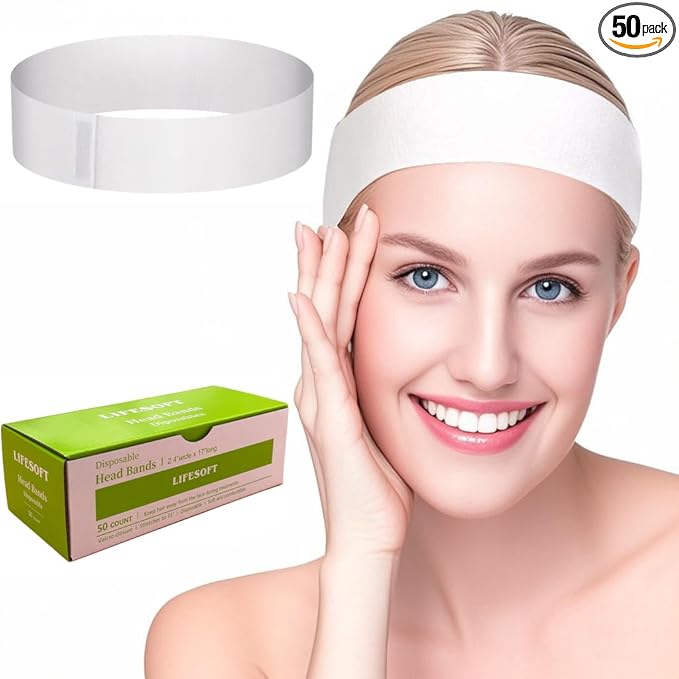 Disposable Facial Spa Headbands Elastic Hair Wrap with Closure Box of 50