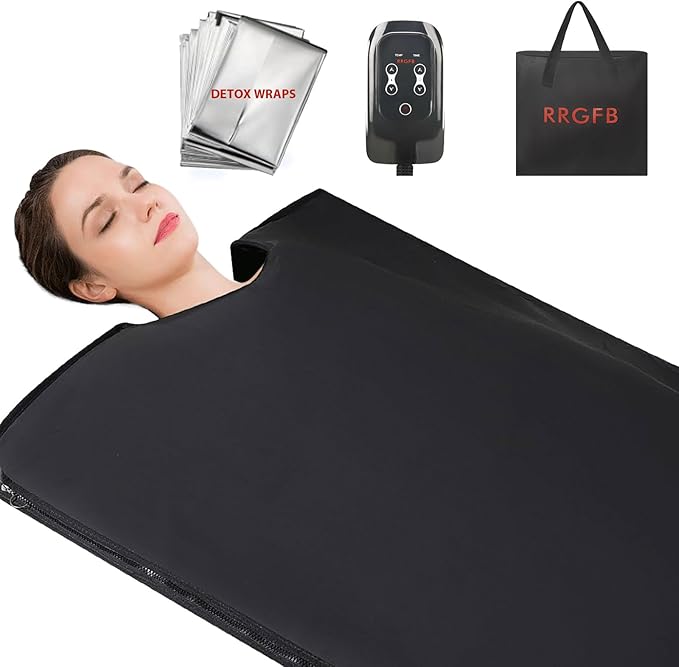 Infrared Sauna Blanket for Home, Low EMF Carbon Crystal Heating, Portable Dry Sauna Bag for Relaxation, Detoxification, 5.9ft×2.6ft, PU Sleeveless-Black