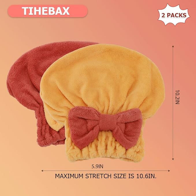 2Pcs Microfiber Hair Towel Wrap for Women Hair Drying Cap Hair Plopping Cap Hair Drying Towel Wrap Head Towels Wrap for Women Curly Hair (Red and Yellow)