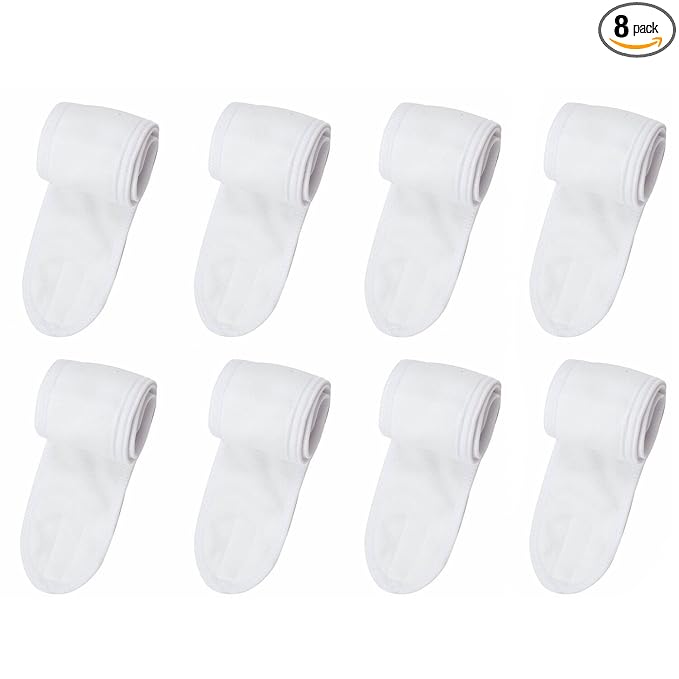8 Pack Spa Facial Headband Whaline Head Wrap Terry Cloth Headband Stretch Towel with Magic Tape for Bath, Makeup and Sport (White)