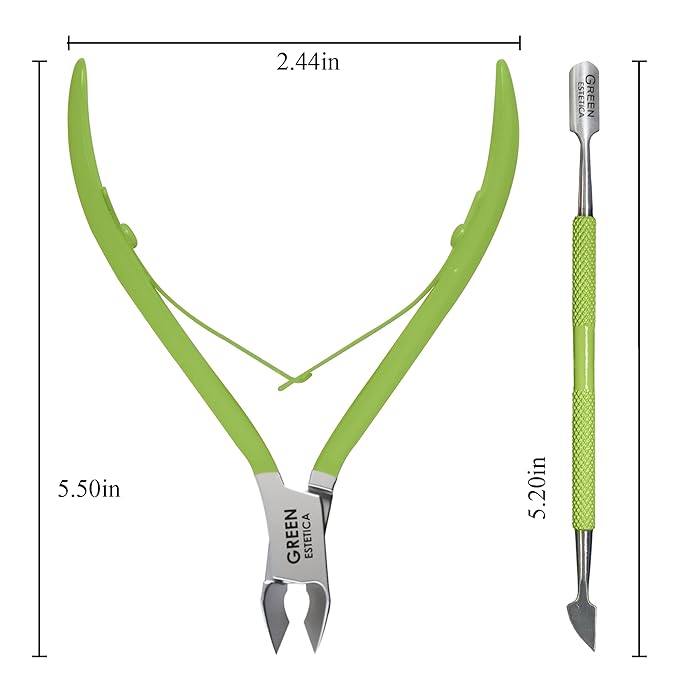 Professional Cuticle Trimmer Nail Cuticle Cutter Stainless Steel Cuticle Nippers with Sharp Blades Double Spring Manicure Tools for Nail Care Pedicure Home Spa (Green - Pusher Included)