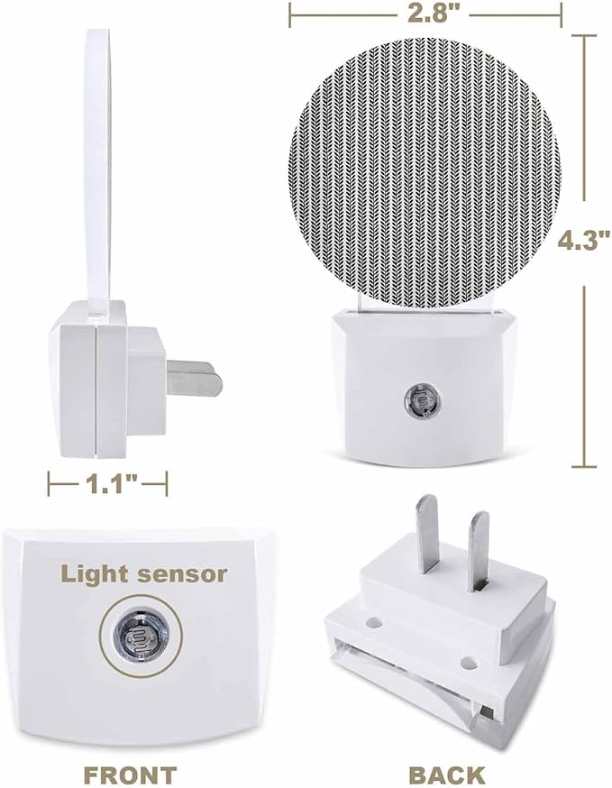 Night Lights Auto Sensor Gray Pinstripes Night Light Woven Denim Striped Round Lamp Plug-in LED Nightlights Dusk to Dawn for Living Room Bedroom Bathroom Hallway Wall Decor