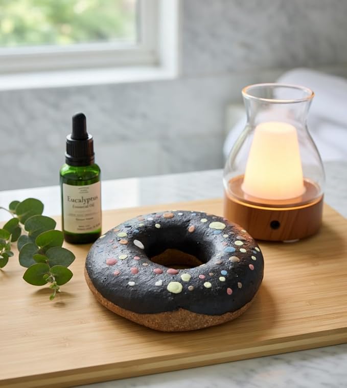 Handmade Ceramic Cookie Shape Passive Diffuser for Essential Oils, Aromatherapy Home Office Car Decor, Natural Clay, Round, Assorted Colors (1, Doughnut)