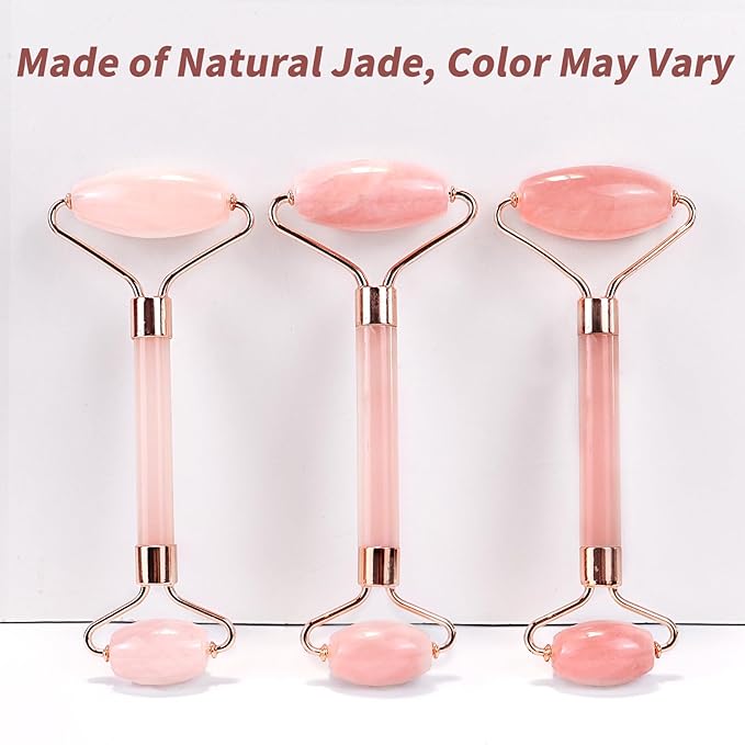 huefull Face Massager Rose Quartz Face Roller & Gua Sha Facial Tool Set, Muscle Tension Relief, Skin Care Gifts for Woman/Men, Skin Care Gifts