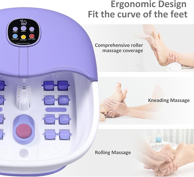 Collapsible Foot Spa Bath Massager with Heat Bubbles and Vibration Massage and Jets, 16oz Tea Tree Oil Foot Soak with Epsom Salt, Foot Bath Basin with Red Light & Remote - Purple