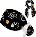 Ethnic Aztec Pattern Adjustable Scrub Cap Hat with Button, Working Hat Sweatband with Bow Hair Scrunchy for Woman