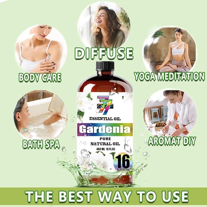 Gardenia Essential Oil - GV77ZF Gardenia Oils for Diffusers, Humidifiers, DIY Candles, Soap, Cleaning, Home, Office, Yoga, Massage, Gifts - 16 fl oz (480 ml)