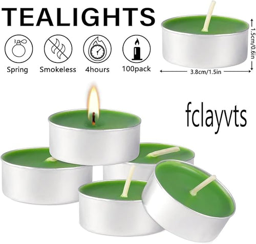 100 Pack Scented Tealight Candles 4 Hours, Spring Aromatherapy Candles for Votive Home, Wedding Holiday and Emergency (Dark Green)