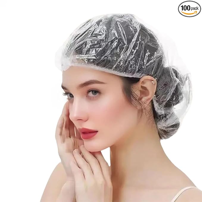 100PCS Disposable Shower Caps, Plastic Clear Hair Cap Large Thick Waterproof Bath Caps for Women & Men Unisex Reusable Travel Essentials for Deep Conditioning, Hair Treatment, Hotel, Spa, and Home Use
