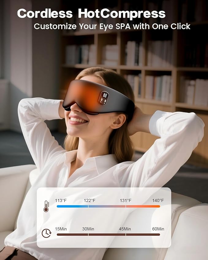 Anydance Heated Eye Mask - Cordless Eye Mask for Dry Eyes, Eye Relief, Improved Sleep, Timed Shutdown, 4 Temperature, Washable Eye Heating Pad for Travel, Removable for Cleaning - Black