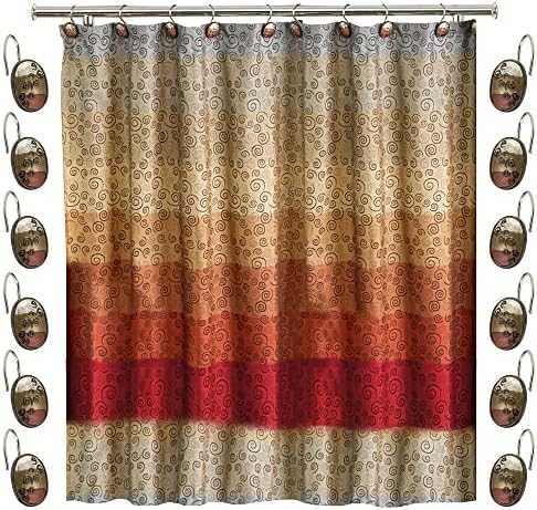 Zahari Home 13pc Miramar Bathroom Shower Curtain Sets Shower Curtain & 12 Shower Bathroom Hooks Modern Classic Luxury Contemporary Decor Multi Color Shower Curtain Set by ZahariHome
