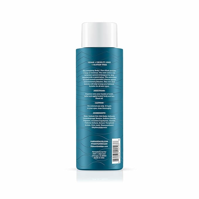 Oars + Alps Body Wash for Men, Mens Body Wash & Face Cleanser with Vitamin E & Antioxidants, Moisturizing, Paraben & Sulfate Free Cleanser, California Coast, 2pk