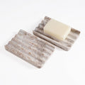 2 Pcs Soap Dish for Bathroom, Marble Bar Soap Holder for Kitchen Countertop, Soap Tray with Wavy Design, Soap Saver for Bath Tub, Sponges, Italian Natural Stone(Palissandro Classico)