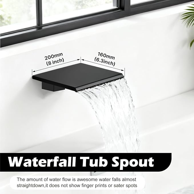 Midanya Shower System with Tub Spout,Bathtub Shower Faucet Set with Square Rainfall Head and Handheld Sprayer Wall Mount Tub Faucet Set with Valve and Trim Kit,8 Inch Matte Black