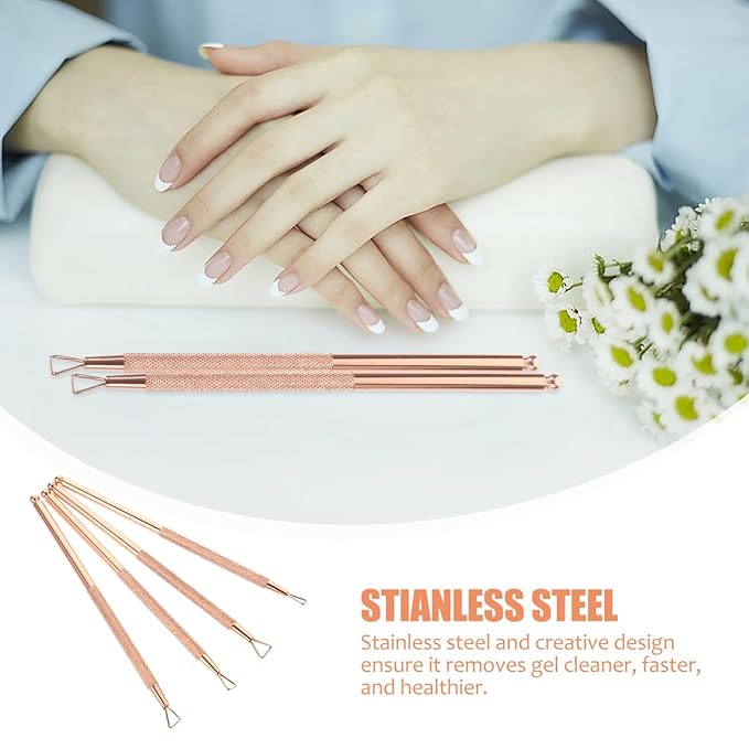 Beavorty Triangle Stainless Steel Cuticle Pusher Gel Remover Tool 4-Pcs Nail Art Scraper for Precise Gel Polish Removal and Nail Care