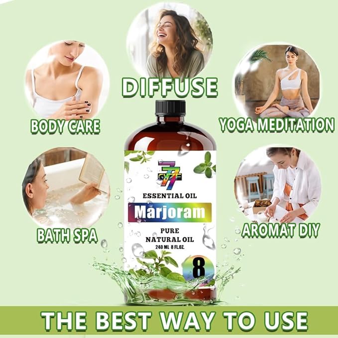 Marjoram Essential Oil - GV77ZF Marjoram Oils for Diffusers, Humidifiers, DIY Candles, Soap, Cleaning, Home, Office, Yoga, Massage, Gifts - 8 fl oz (240 ml)