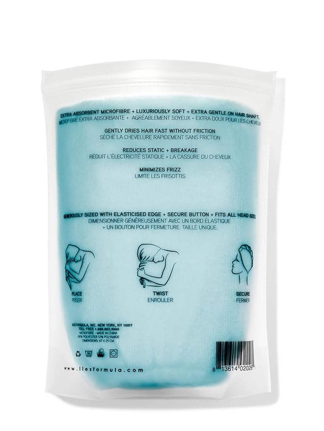 ILES FORMULA Hair Turban Towel – Ultra-Soft Microfiber Hair Towel Wrap for Fast Drying, Frizz Control & Breakage Protection – Large, Lightweight Hair Wrap for Short, Long & Curly – Spa Blue
