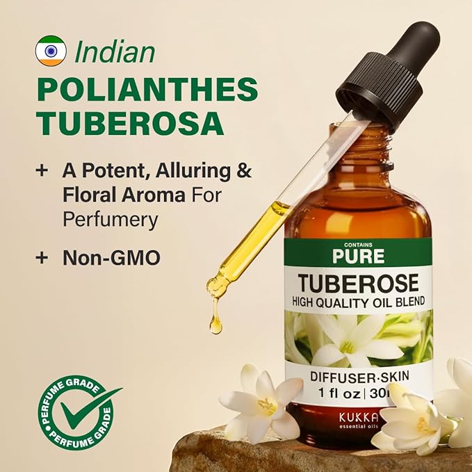 100% Pure Tuberose Oil - 1 Fl Oz Tuberose Essential Oil for Hair, Skin, Diffuser, Aromatherapy & DIY Soap Making Scent