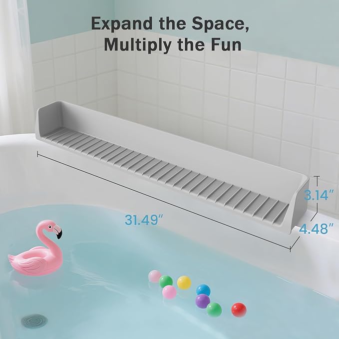 Bathtub Splash Guard PlayPad Shelf Area with Strong Suction Cups, Toy Tray Caddy Holder Storage Over Tub, Bathtub Ledge Guard, No Mess Water, Splash Protection Water Barrier for Bathroom-Gray