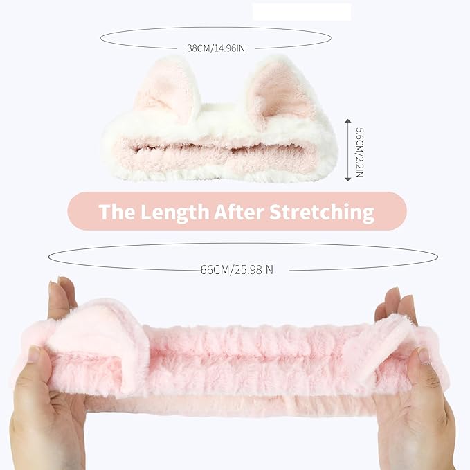 PERFECTSIGHT Kawaii Headband for Spa, Makeup, Washing Face, Party - 2 Pack Cute Hair Band for Shower Beauty Skincare, Soft Facial Headbands for Girls and Women, Cat Ear