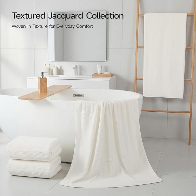 ecolook 4 Pack Microfiber Bath Towels, 31 x 63 inches Extra Large Bath Towel Set, Super Soft Highly Absorbent Bath Towels Set of 4, Quick Dry Lightweight Bathroom Towels for Spa, Pool, Gym, Beige