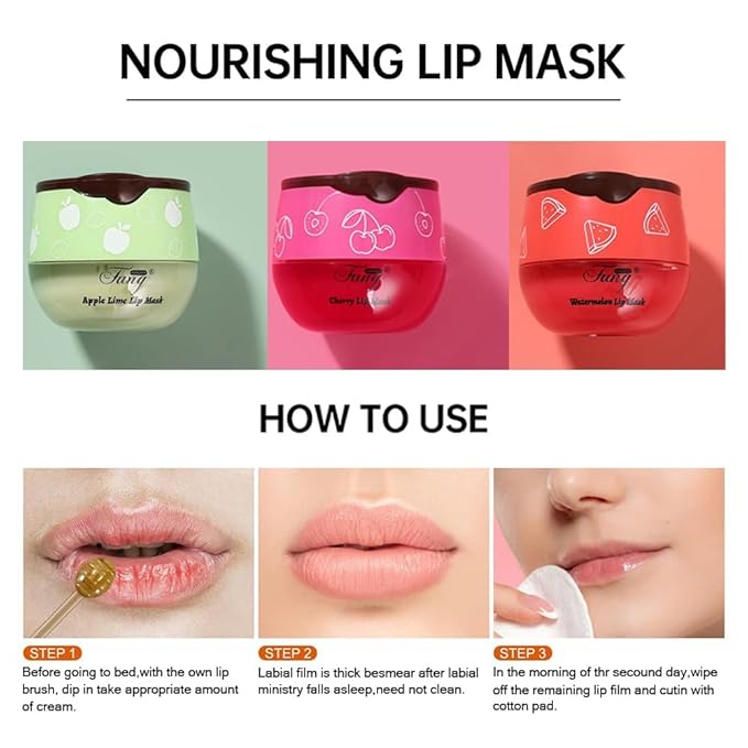 8 PCS Fruit Lip Mask Set with Honey & Vitamin E Lip Balm Pot, Moisturizing Overnight Treatment, Effective Reduces Lip Lines Prevention Dry and Cracked Lip Care Product