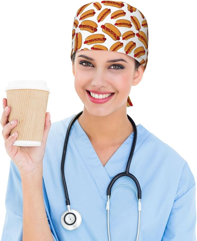Working Cap Scrub Caps with Sweatband Adjustable Tie Back Hat Nurse Surgical Caps Unisex