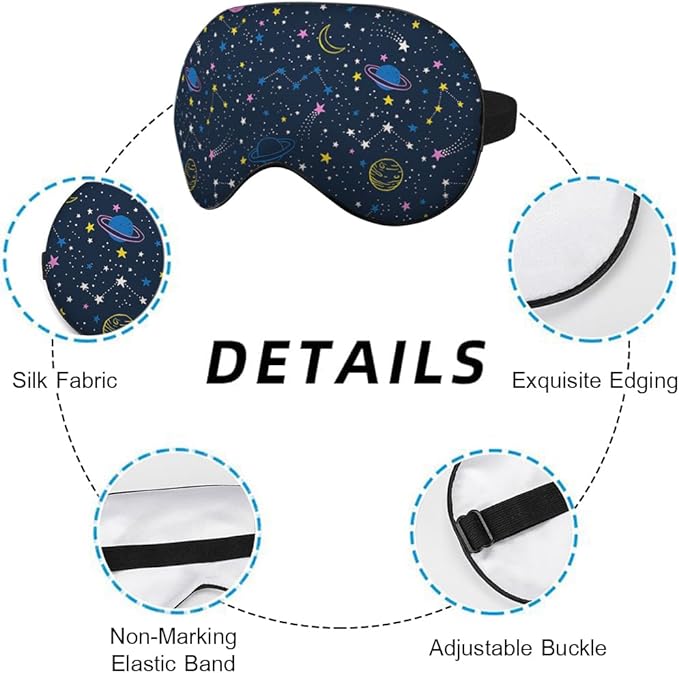 Space Planets Sleep Mask Eye Mask Comets Constellations Stars Night Sky Astronomical Colorful Sleep Mask Adjustable Smooth Soft Eye Masks for Women Deep Rest Travel