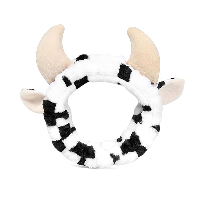 4PCS Cow Print Headbands for Washing Spa Face Wristband Set, Bath Makeup Skincare Hair Bands Western Highland Stuff Gifts for Women