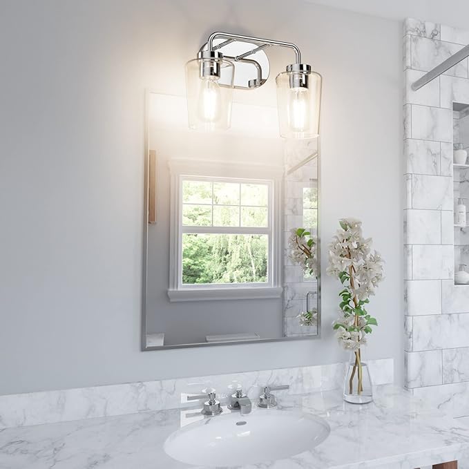 Tipace Chrome Vintage Bathroom Vanity Light,2 Lights Modern Stainless Steel with Clear Glass Bathroom Light Fixtures Industrial Wall Mount Lighting Sconce(Exclude Bulb)